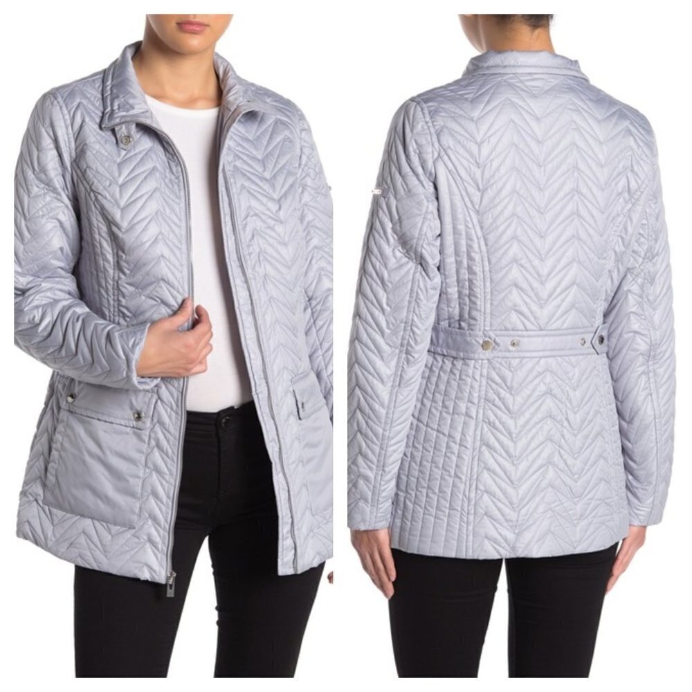 NWT Via Spiga Quilted Jacket Lightweight Puffer Zip up Cargo Utility Blue S